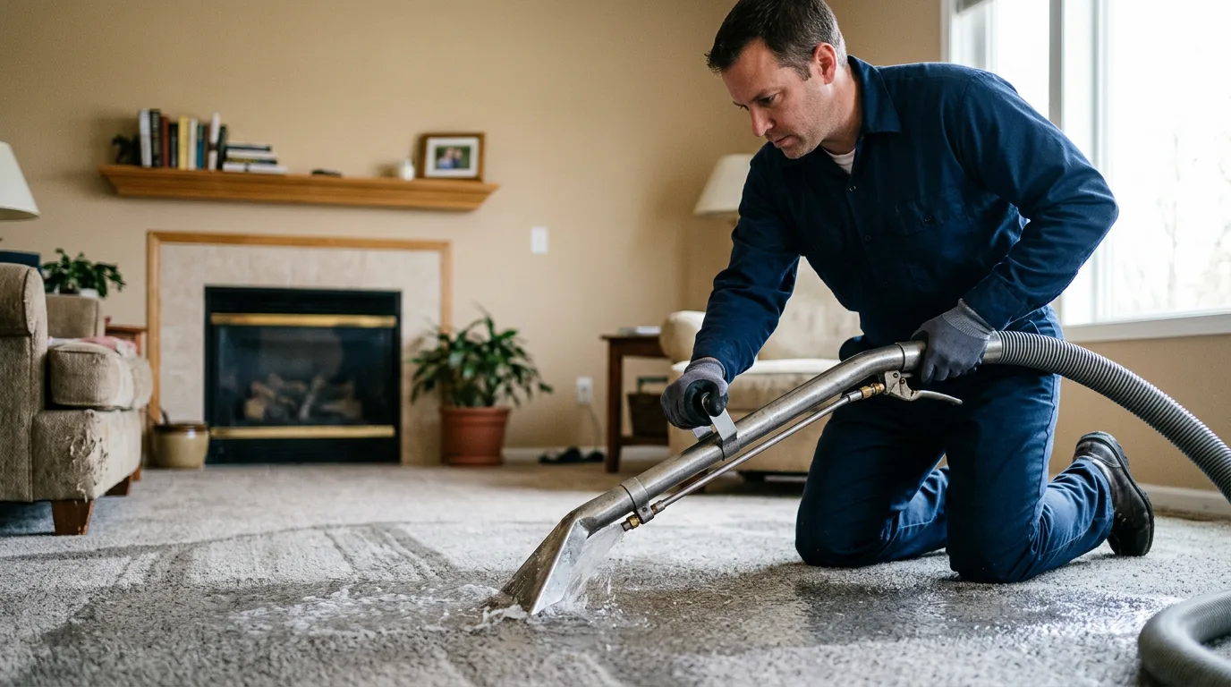 Water damage restoration technician working near Niles, OH